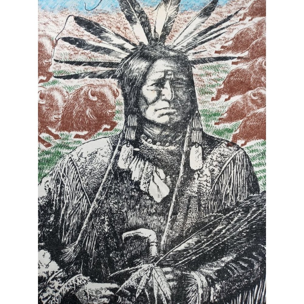 Vintage T shirt Indian Buffalo All Over Print Native American XL Chief Tribal - Picture 3 of 8
